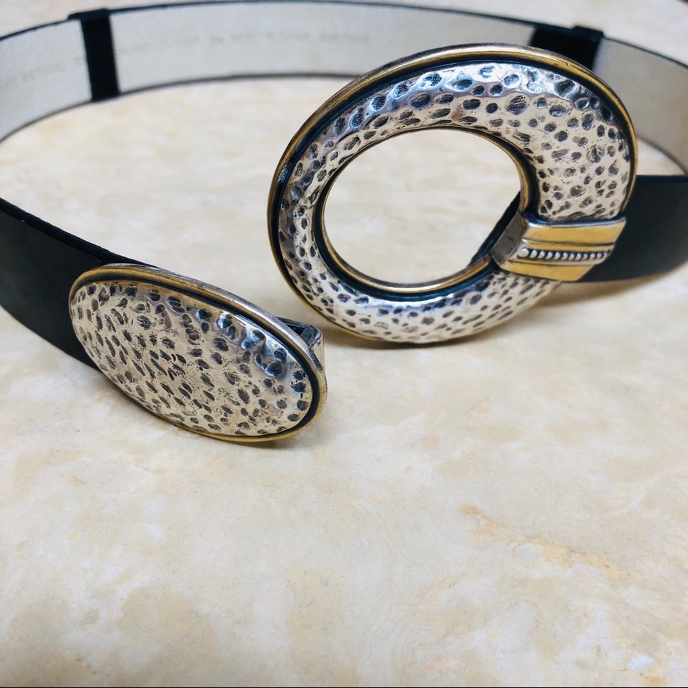 NWOT Chico’s Leather Belt Hammered Metal 2 Tone